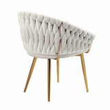 SERENITà Ivory Modern Velvet Dining Chairs, Upholstered Living Room Chair with Woven Back and Golden Metal Legs, Mid-Century Accent Set of 2