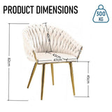 SERENITà Ivory Modern Velvet Dining Chairs, Upholstered Living Room Chair with Woven Back and Golden Metal Legs, Mid-Century Accent Set of 2