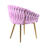 SERENITà Pink Modern Velvet Dining Chairs, Upholstered Living Room Chair with Woven Back and Golden Metal Legs, Mid-Century Accent Set of 2
