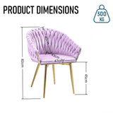 SERENITà Pink Modern Velvet Dining Chairs, Upholstered Living Room Chair with Woven Back and Golden Metal Legs, Mid-Century Accent Set of 2