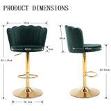 SERENITà Swivel Bar Stools Bar Height Set of 2 Adjustable Upholstered Counter Barstool Velvet Bar Chairs with Back/Gold Base for Kitchen Island/Bar/Cafe-Emerald Green