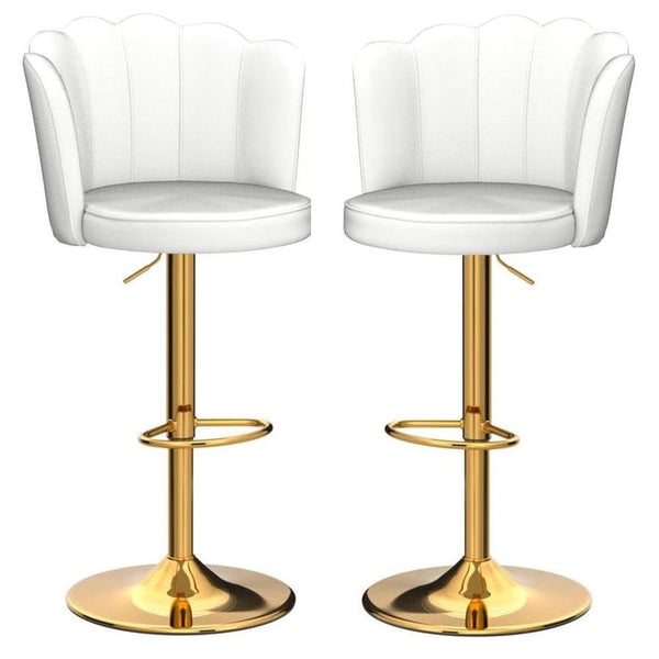 SERENITà Swivel Bar Stools Bar Height Set of 2 Adjustable Upholstered Counter Barstool Velvet Bar Chairs with Back/Gold Base for Kitchen Island/Bar/Cafe-White