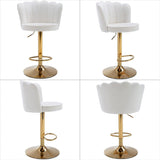 SERENITà Swivel Bar Stools Bar Height Set of 2 Adjustable Upholstered Counter Barstool Velvet Bar Chairs with Back/Gold Base for Kitchen Island/Bar/Cafe-White
