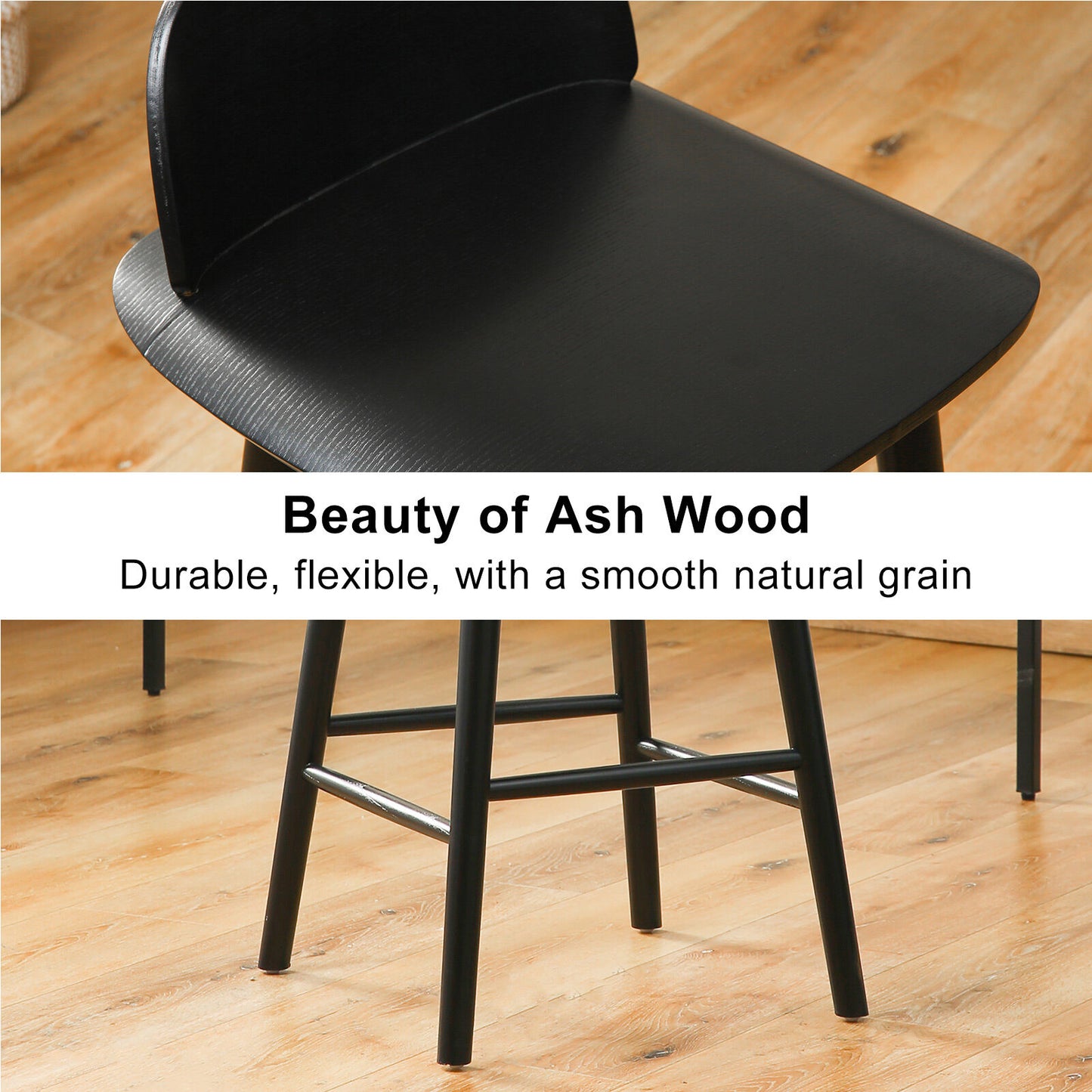 Wooden Bar Stool Dining Chair Ash Wood ELISE 65cm BLACK