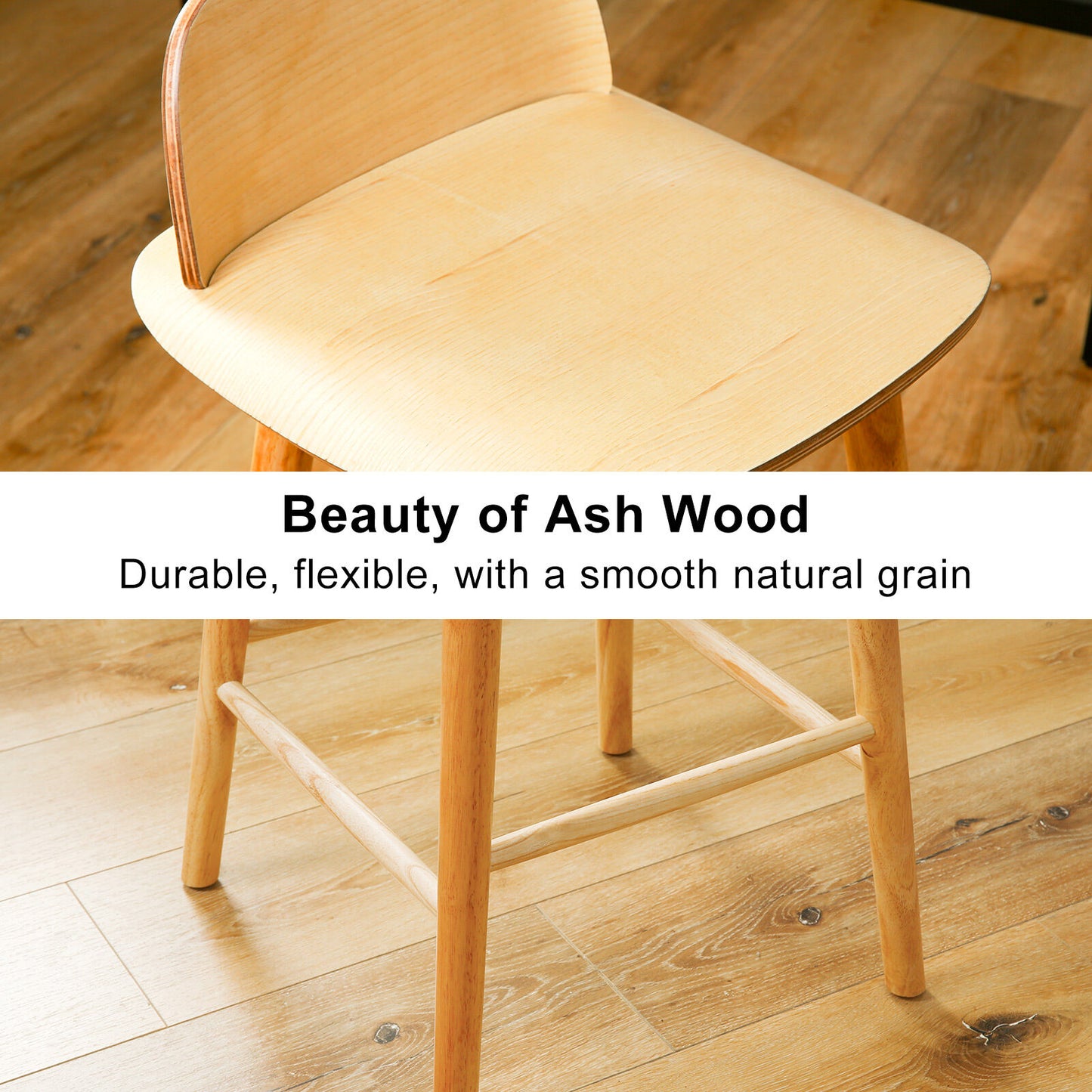 Wooden Bar Stool Dining Chair Ash Wood ELISE 65cm