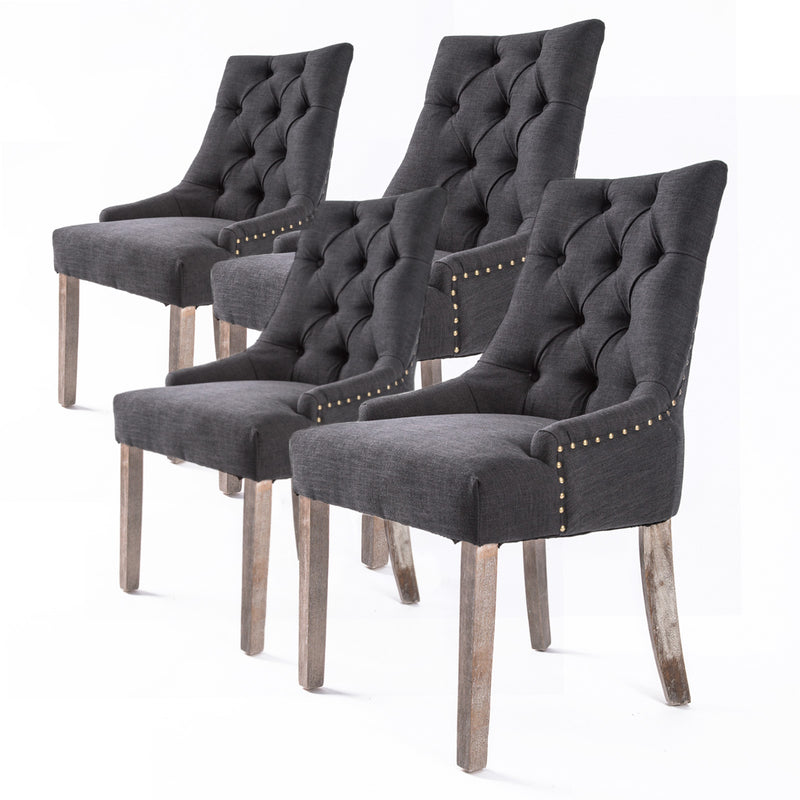 French Provincial Dining Chair | Oak Leg | 4 Pieces | AMOUR BLACK