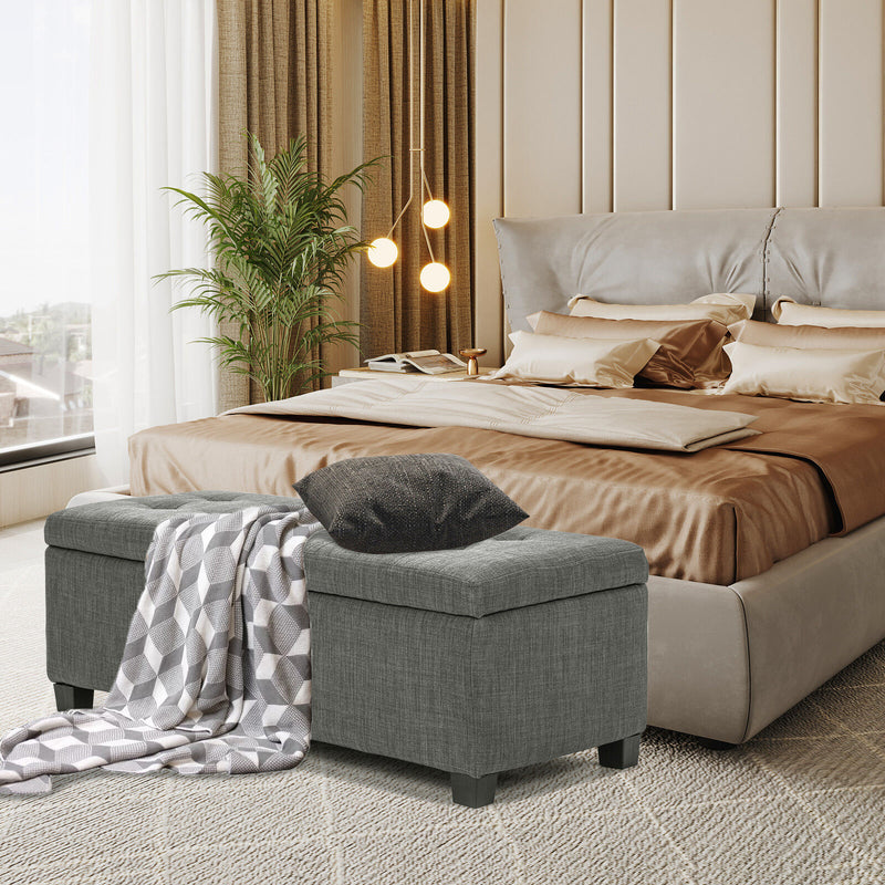 Storage Ottoman Stool 102cm Fabric DARK GREY