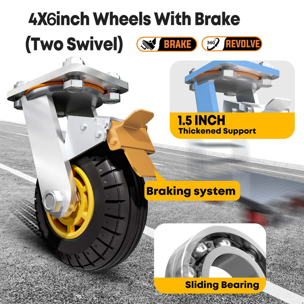 1000KG Capacity Heavy Duty Foldable Platform Truck | Flatbed Push Cart Steel Dolly Trolley Cart Brake