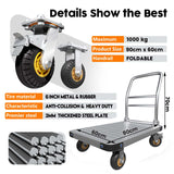 1000KG Capacity Heavy Duty Foldable Platform Truck | Flatbed Push Cart Steel Dolly Trolley Cart Brake