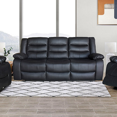 Recliner Sofa| In Faux Leather | 3 Seater | Lounge Couch | Black