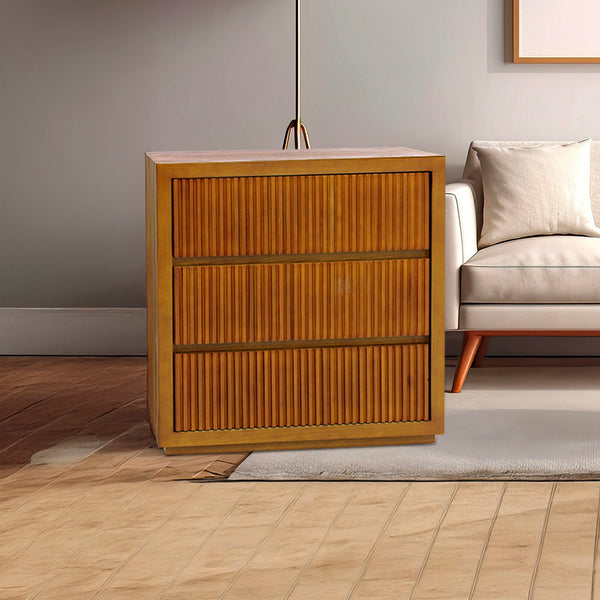 Tallboy MDF Brown Colour Waveform Design Three Drawers