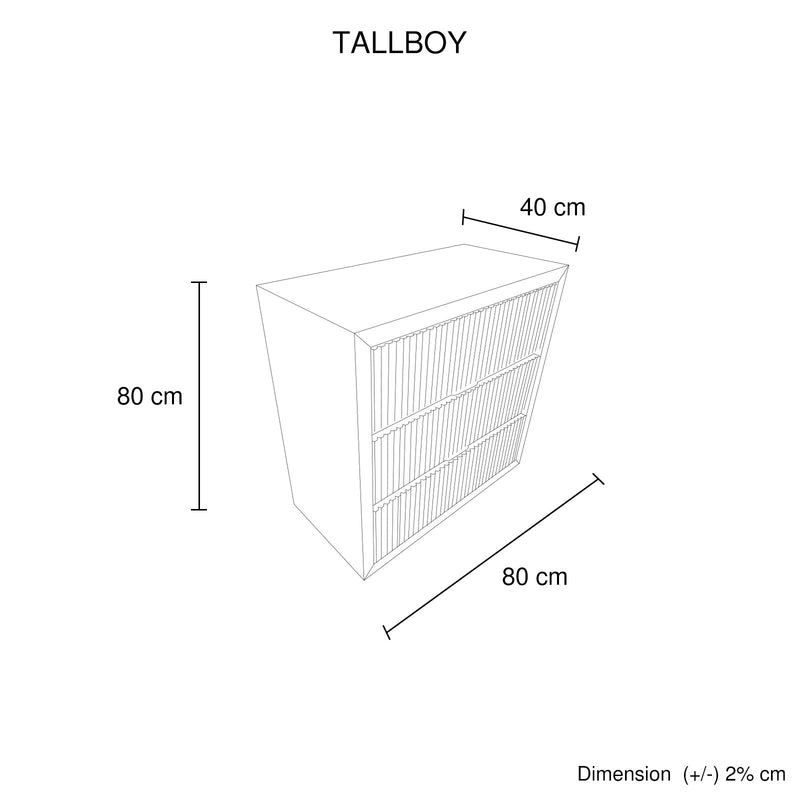 Tallboy MDF Brown Colour Waveform Design Three Drawers