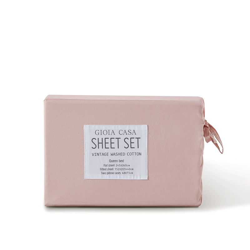 Gioia Casa Vintage Washed 100% Cotton Sheet Set with 2 Pillowcases - Pink - King Size