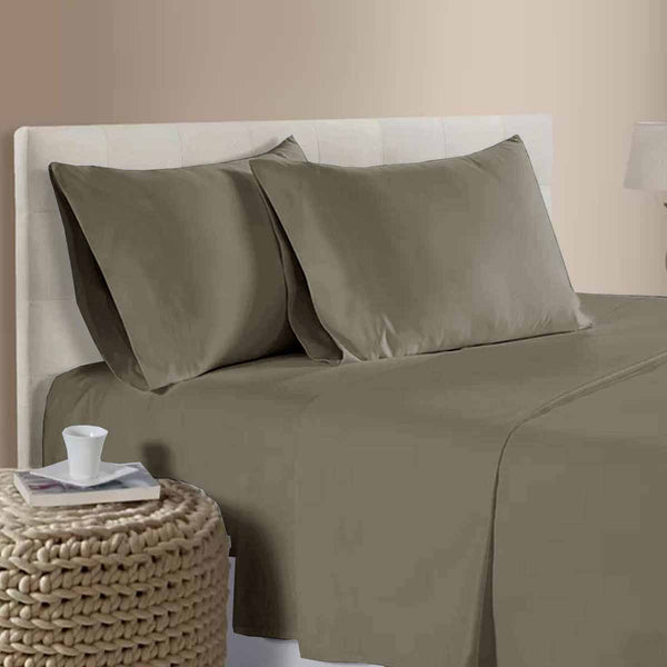 400TC 100% Cotton Sateen Premium Sheet Set 40cm Wall Mocha Single
