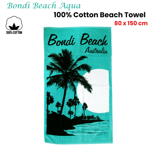 Beach Towel | Aqua Blu Bondi Beach | 100% Cotton | 80 x 150 cm