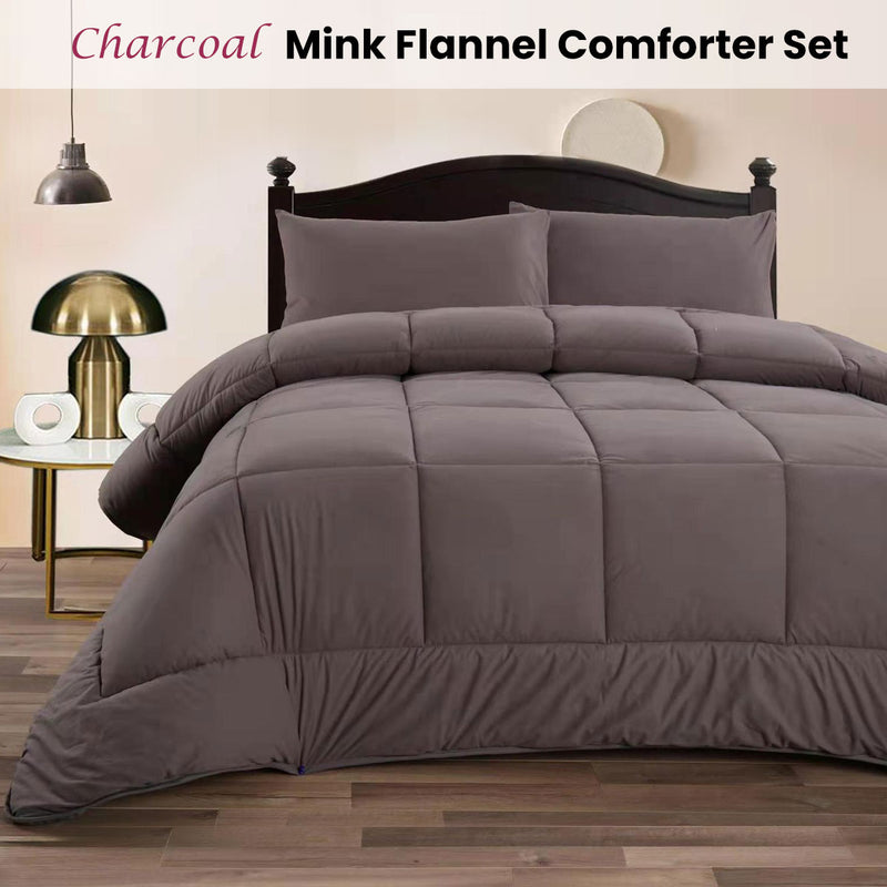 Ramesses Charcoal 3- Piece Mink Flannel Comforter Set Queen