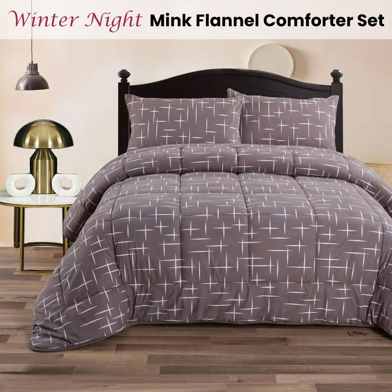 Ramesses Winter Night 3- Piece Mink Flannel Comforter Set King