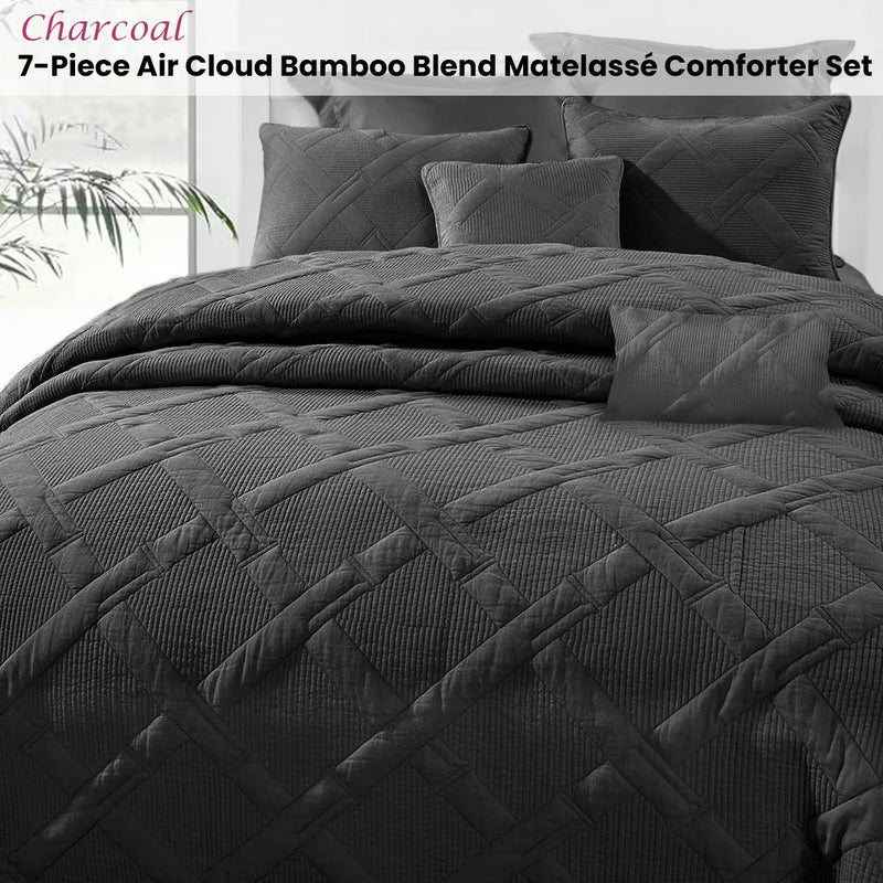 Ramesses Charcoal 7- Piece Air Cloud Bamboo Blend Matelasse Comfort Set King