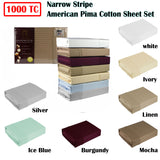 Ramesses 1000TC American Pima Cotton Narrow Stripe Sheet Set Silver King