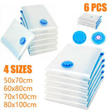6PCS Vacuum Storage Bags Clothes Space Saver Organiser Seal Bags 4 Sizes - 70x100CM-6PCS