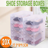20x Plastic Shoe Storage Box - Stackable, Foldable Clear Shoe Boxes