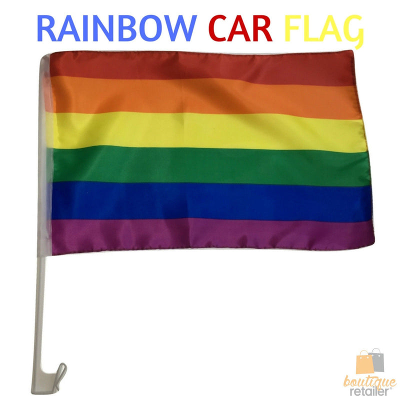 RAINBOW CAR FLAG with Window Clip | 30cm x 45cm | LGBT Gay Pride