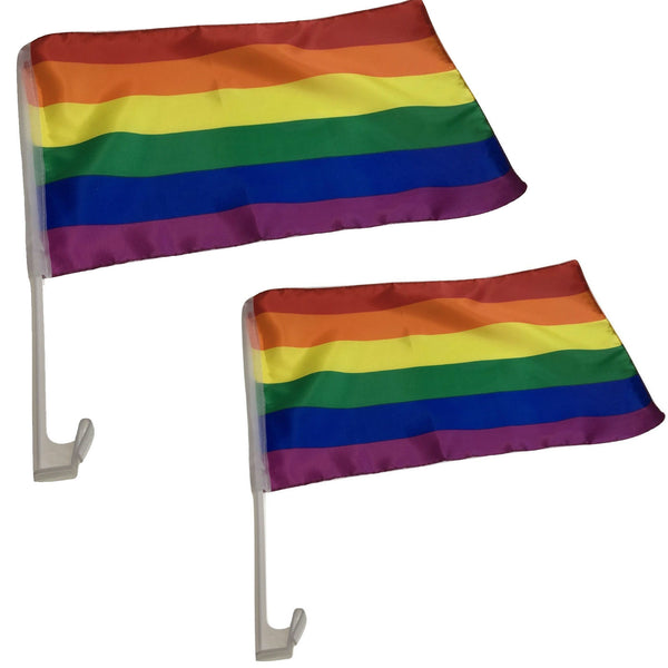 2x RAINBOW CAR FLAG with Window Clip Flags | 30cm x 45cm | Gay Pride
