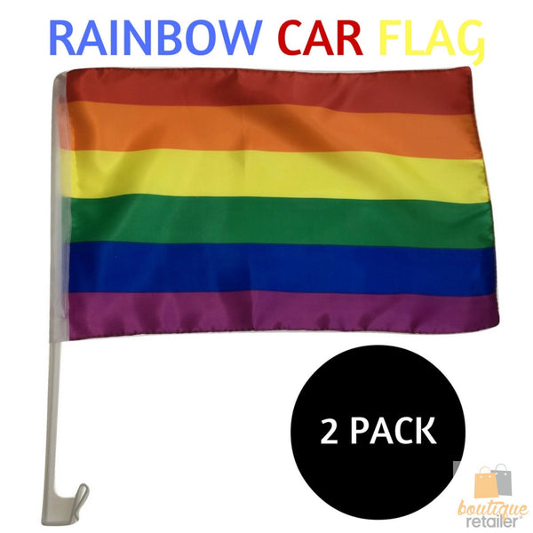 2x RAINBOW CAR FLAG with Window Clip Flags | 30cm x 45cm | Gay Pride