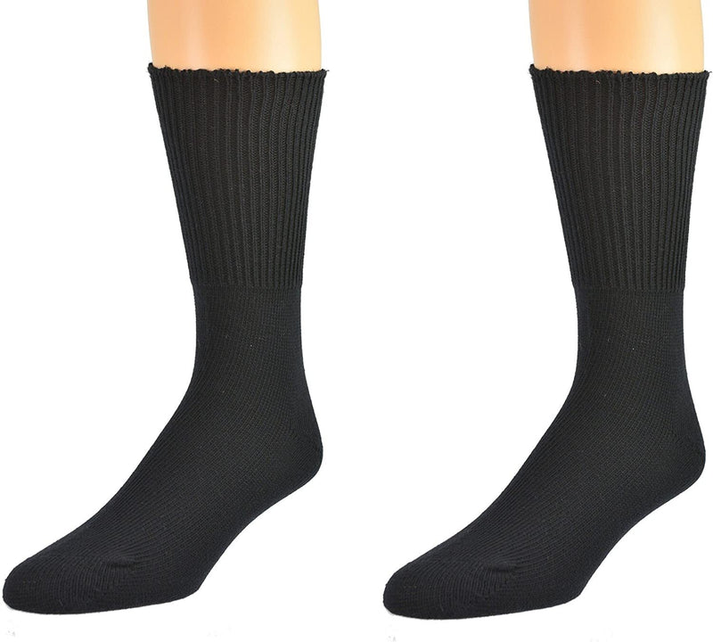 1 Pair DIABETIC BAMBOO Socks Work Socks Medical Loose Top Crew Cushion BLACK - 11-14