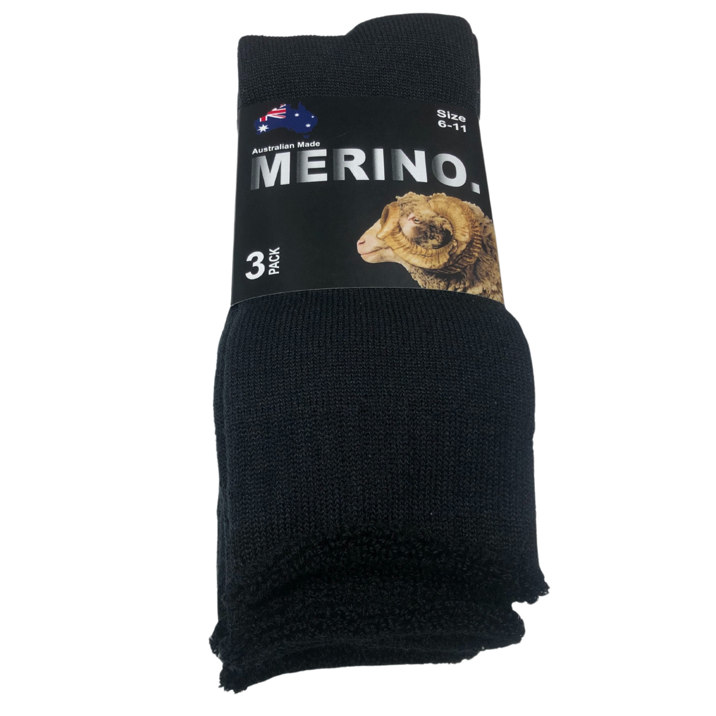 3 Pairs MERINO WOOL SOCKS Mens Heavy Duty Premium Thick Work Socks Cushion - Black - 6-11