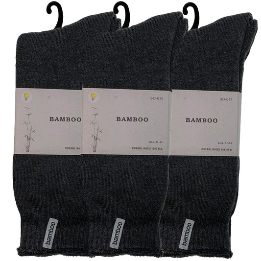 3 Pairs PREMIUM BAMBOO SOCKS Mens Heavy Duty Thick Work Socks BULK Cushion - Charcoal Grey - 11-14
