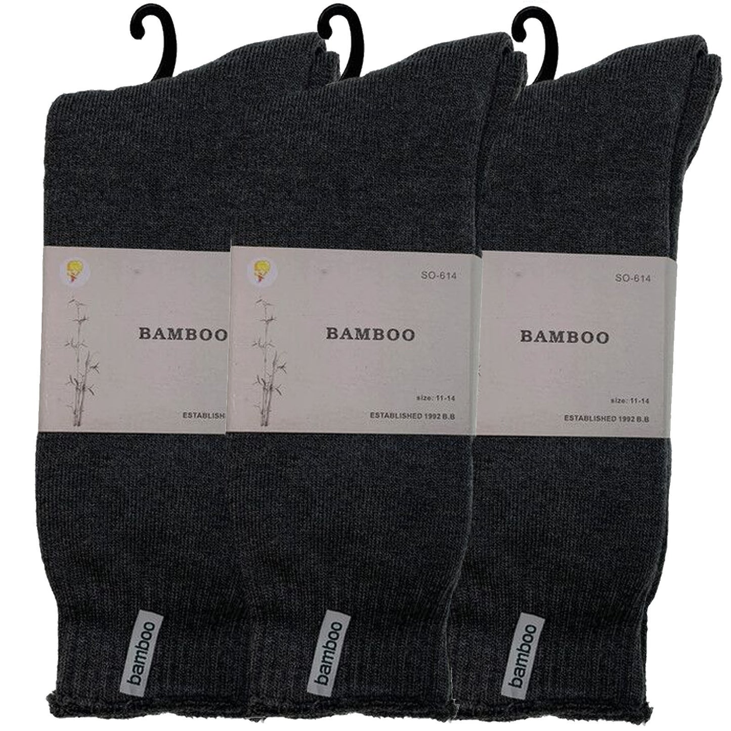 3 Pairs PREMIUM BAMBOO SOCKS Mens Heavy Duty Thick Work Socks BULK Cushion - Charcoal Grey - 7-11