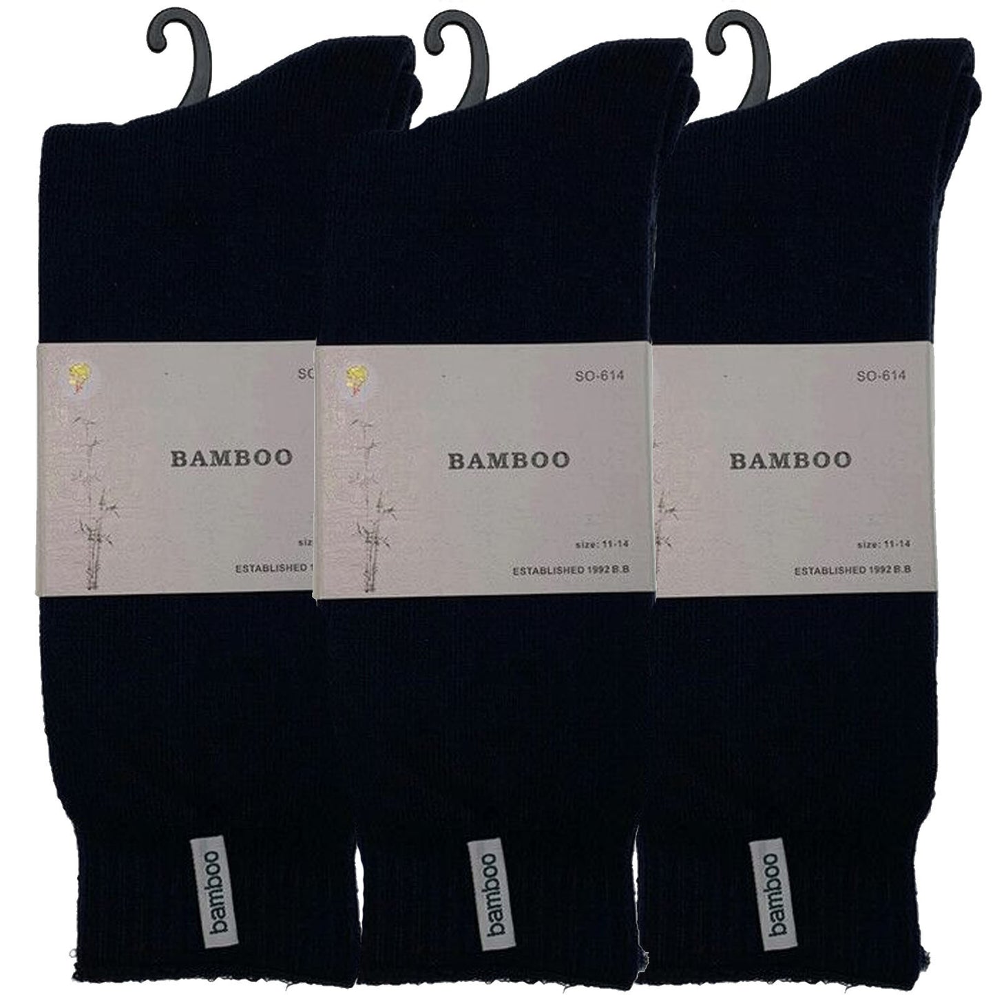 3 Pairs PREMIUM BAMBOO SOCKS Mens Heavy Duty Thick Work Socks BULK Cushion - Navy Blue - 11-14