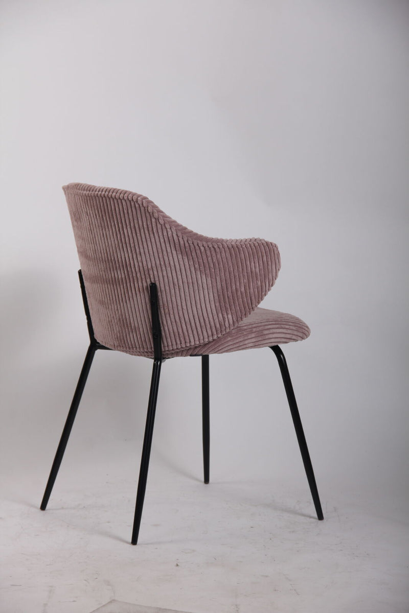 Set of 2 Dining Chairs with Corduroy Cord Fabric in Pink