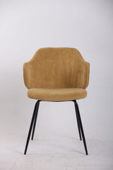 Set of 2 Dining Chairs Corduroy Cord Fabric with Metal Legs in Mustard Yellow