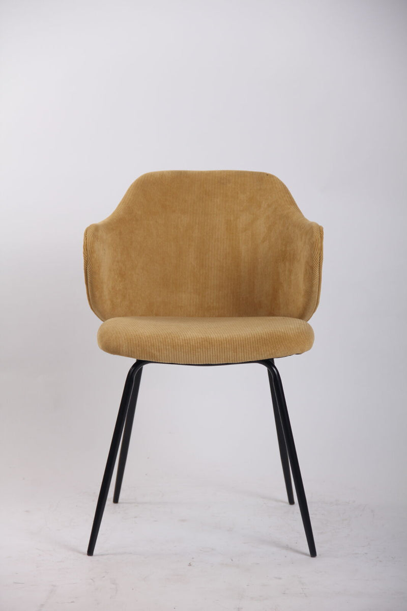 Set of 2 Dining Chairs Corduroy Cord Fabric with Metal Legs in Mustard Yellow