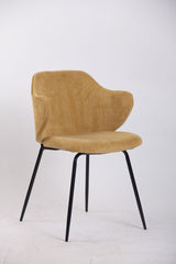 Set of 2 Dining Chairs Corduroy Cord Fabric with Metal Legs in Mustard Yellow