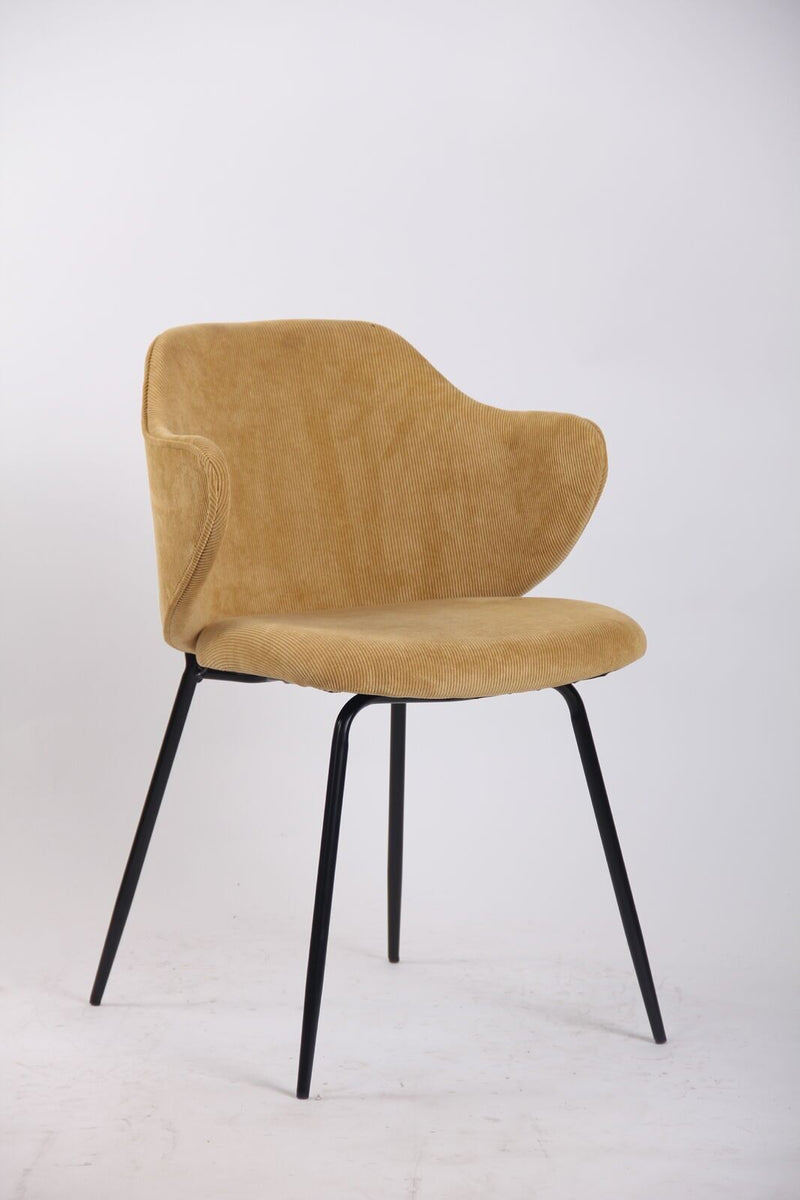Set of 2 Dining Chairs Corduroy Cord Fabric with Metal Legs in Mustard Yellow