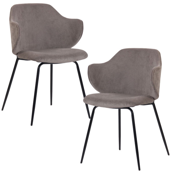 Set of 2 Dining Chairs with Corduroy Cord Fabric in Grey