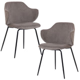Set of 2 Dining Chairs with Corduroy Cord Fabric in Grey