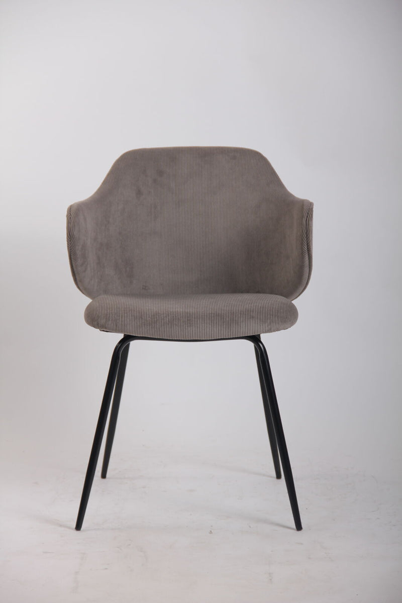 Set of 2 Dining Chairs with Corduroy Cord Fabric in Grey