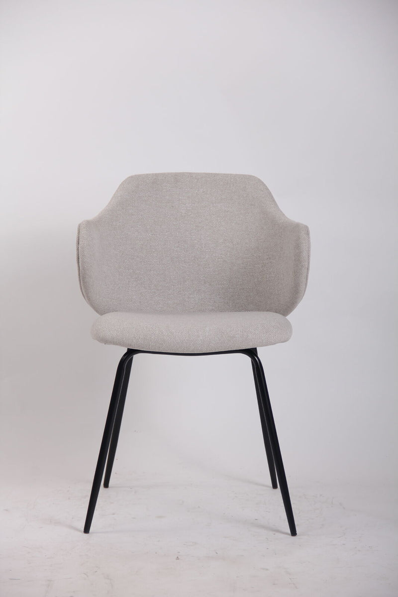 Set of 4 Dining Chairs Fabric with Metal Legs in Ivory Beige