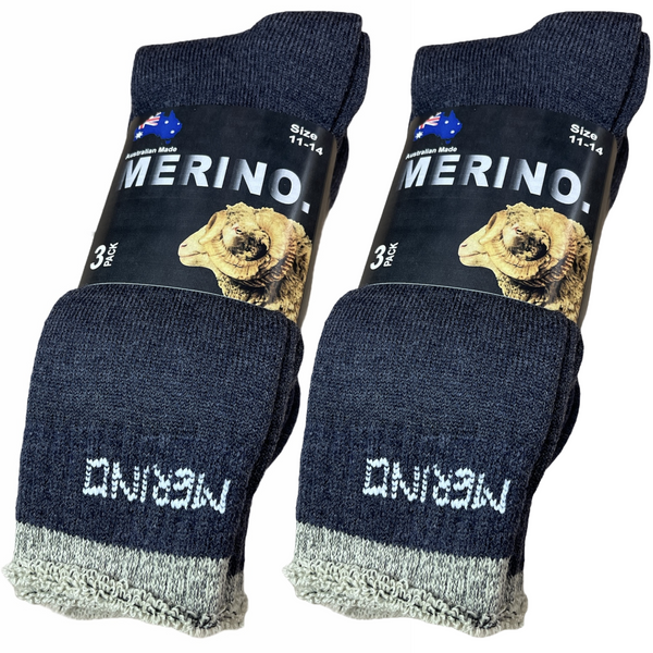 6 Pairs MERINO WOOL SOCKS Mens Heavy Duty Premium Thick Work Socks Cushion BULK - Navy Blue - 6-11