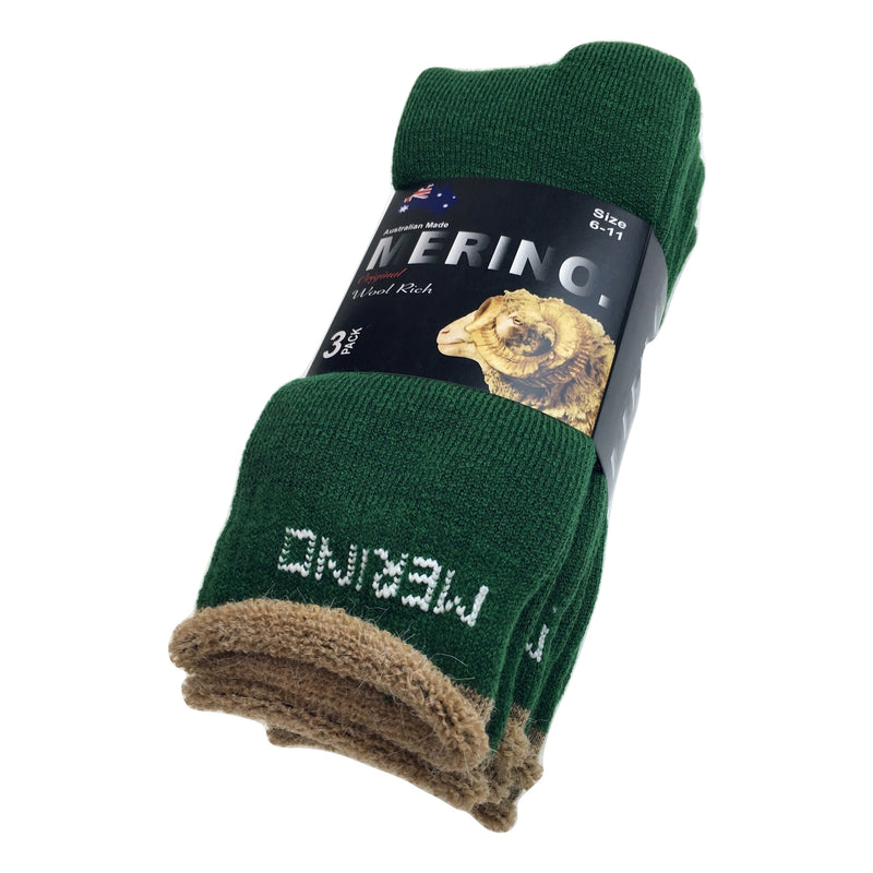 9 Pairs MERINO WOOL SOCKS Mens Heavy Duty Premium Thick Work Socks Cushion BULK - Green - 6-11
