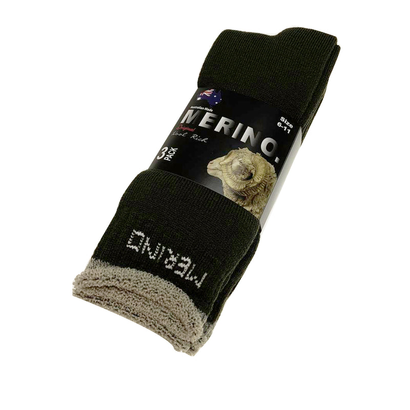 9 Pairs MERINO WOOL SOCKS Mens Heavy Duty Premium Thick Work Socks Cushion BULK - Olive - 11-14