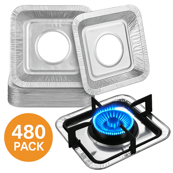 480x Aluminium Disposable Foil Stove Burner Covers Bulk - Square
