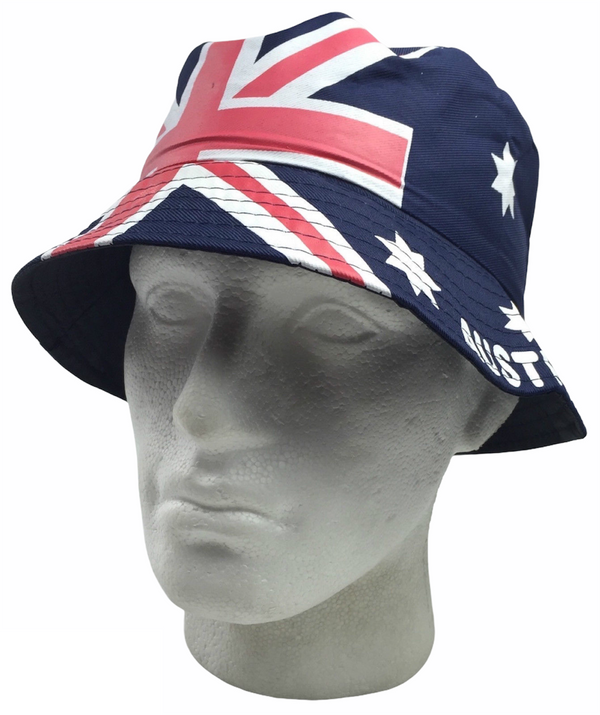 AUSTRALIA FLAG BUCKET HAT | Adult | Aussie Summer Sun Cap with Brim