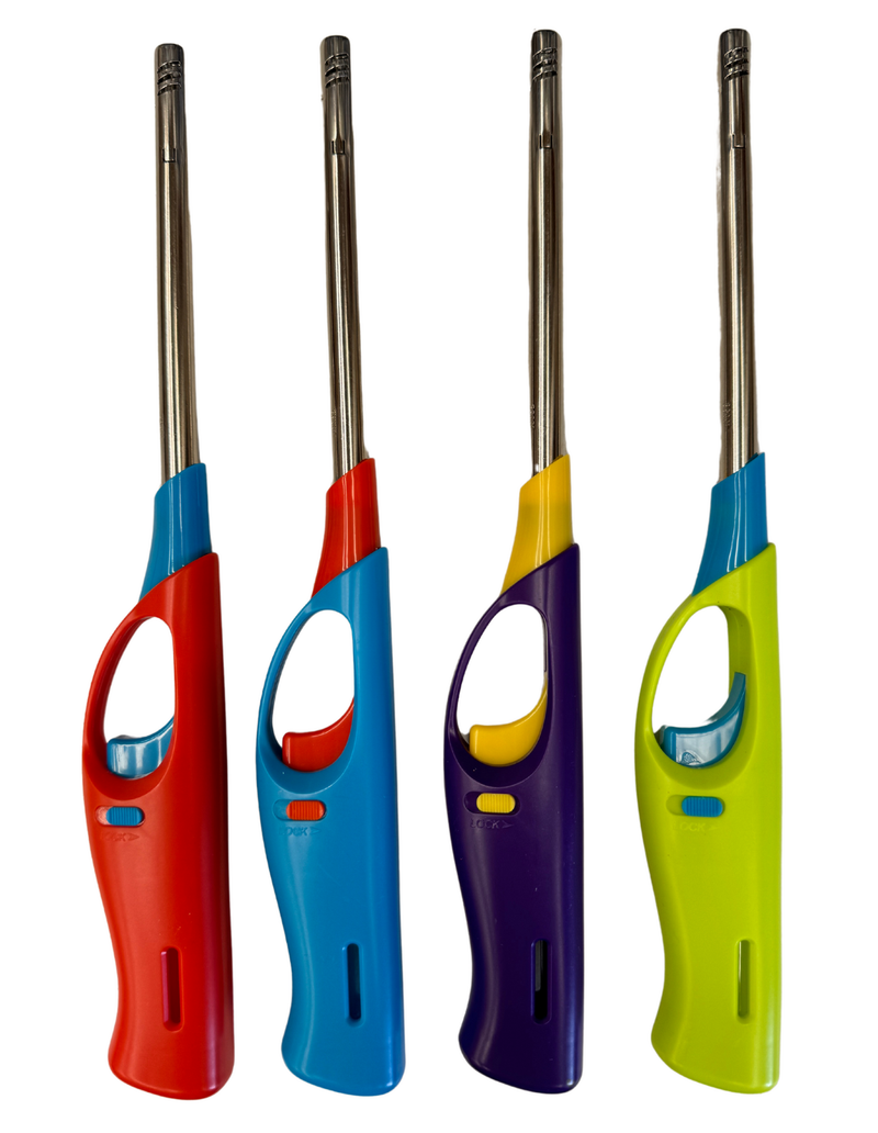 4x Long Gas Lighter for BBQ Kitchen w/ Safety Lock - Assorted Colours