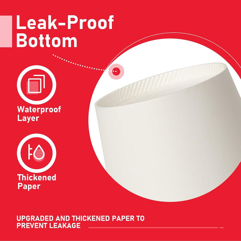 1000x 12oz Premium Paper Coffee Cups in White Bulk Wax Free Extra Strong in White