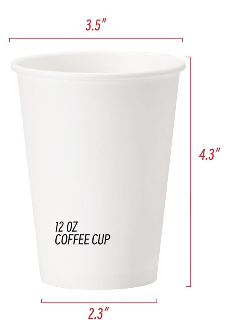 1000x 12oz Premium Paper Coffee Cups in White Bulk Wax Free Extra Strong in White